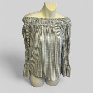 LoveShackFancy cotton preppy striped off shoulder blouse size XS old money LSF